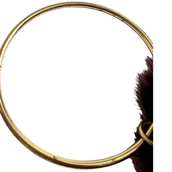 Faux Fur Puff Wristlet Bag Burgundy Unbranded w/Gold Handle - Picture 4 of 6